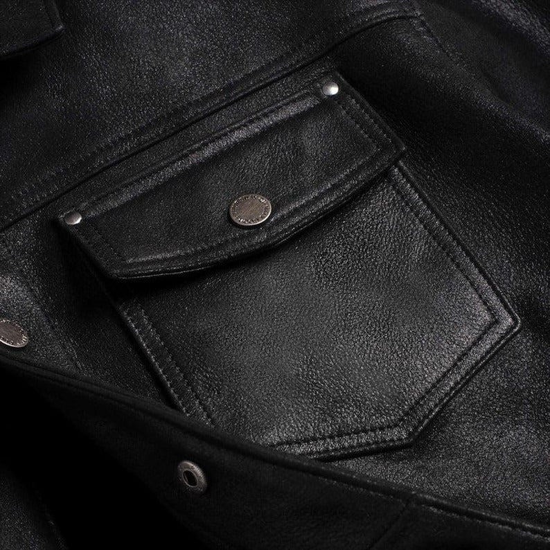 Men’s Black Leather Trucker Jacket
